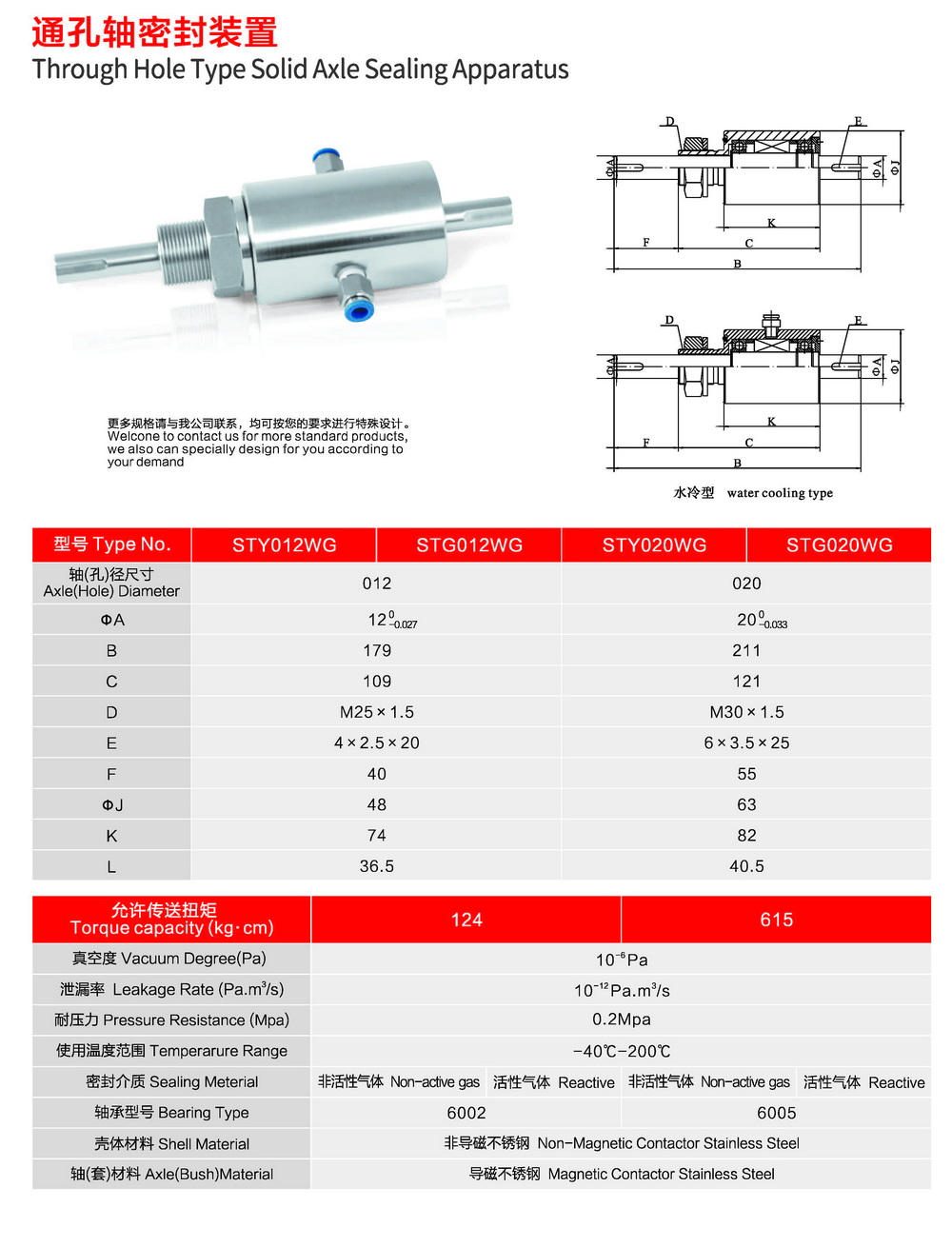 实心轴磁流体密封传动装置(Solid Shaft Ferrofluidic Sealed Drive)技术规格参数表